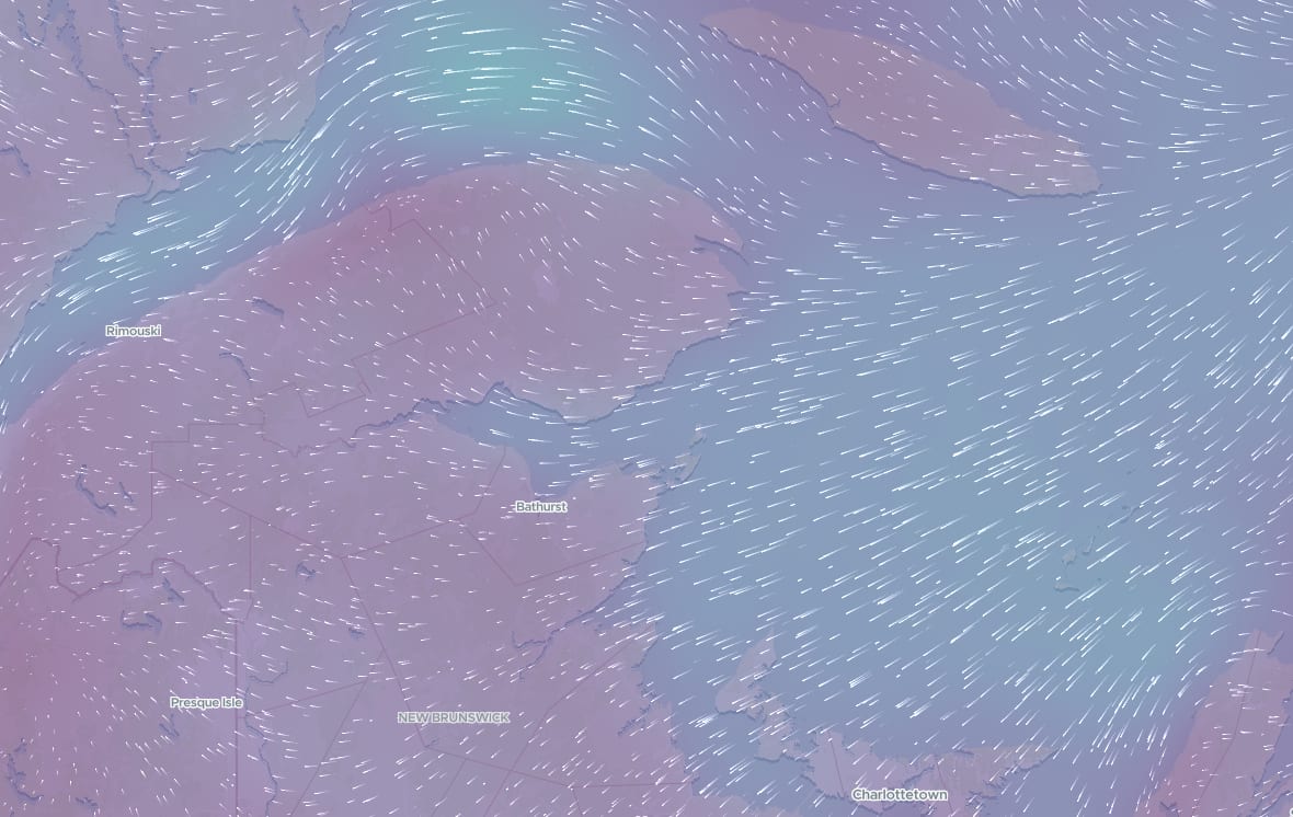 MapTiler weather wind particle layer over eastern Canada