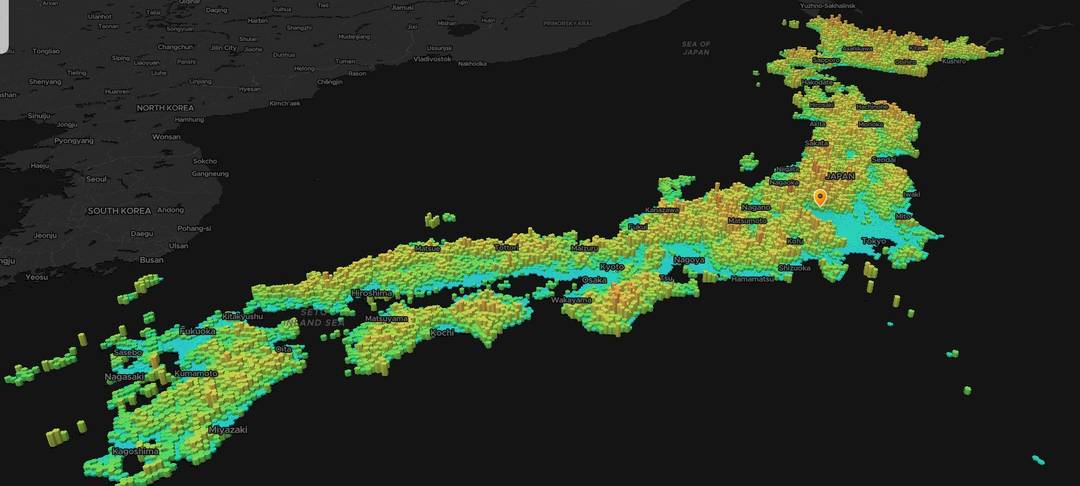 Horizon Mapper 3D population density across Japan at country scale